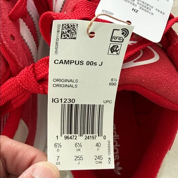 adidas Red and White Campus Suede Sneakers - Picture 4 of 4